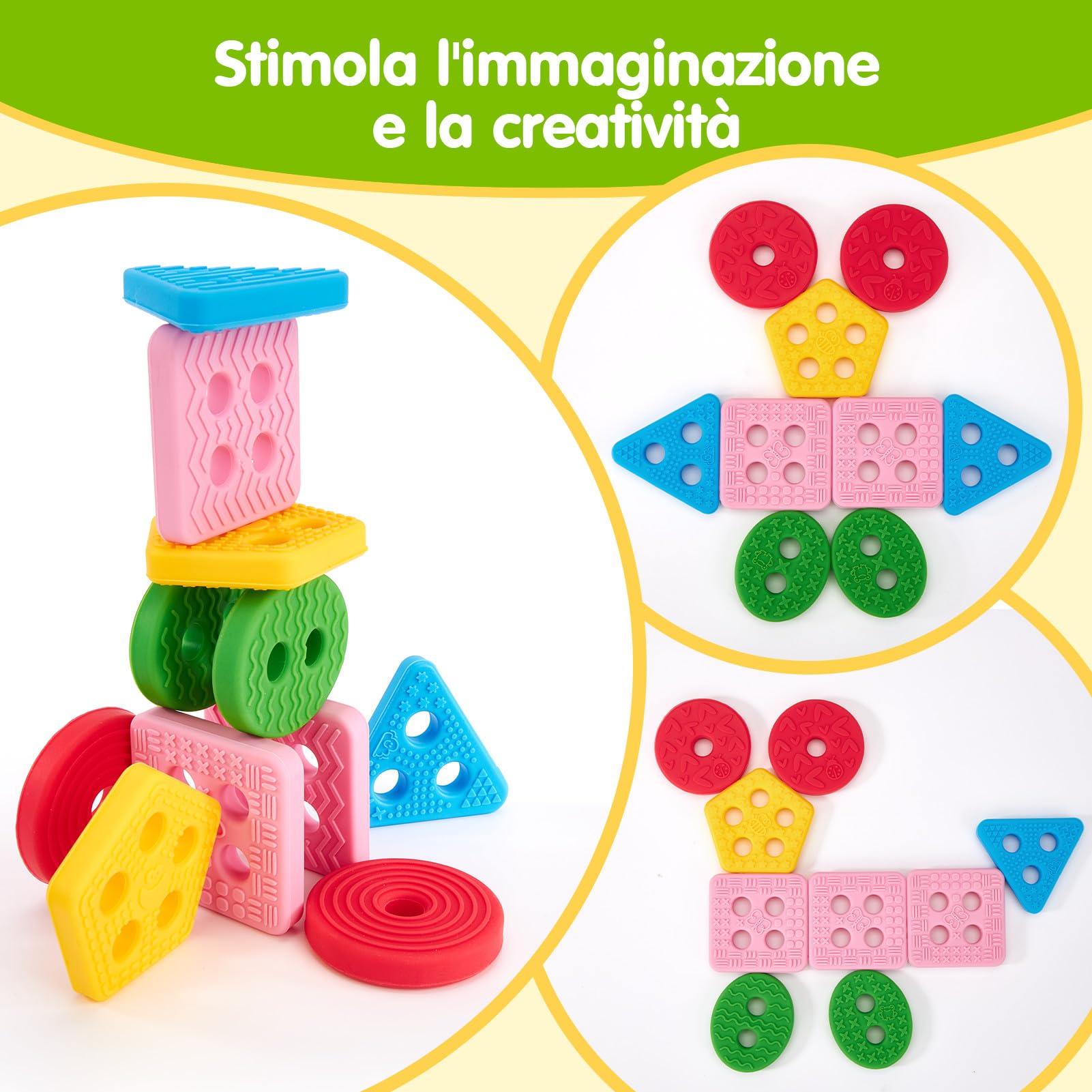 hahaland Gioco Sensoriale in Silicone per Bambini 12+ Mesi, Gioco Impilabile Morbido, Blocchi Montessori per Sviluppo Sensoriale e Motricità, Regalo per Bambini 1-3 Anni