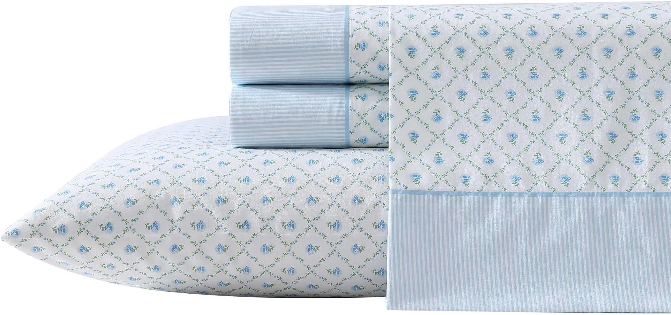 Sheet Set, Breathable Percale Cotton Bedding, 200 Thread Count, Deep Pocket, Chic Home Decor (Kate Blue, Twin)
