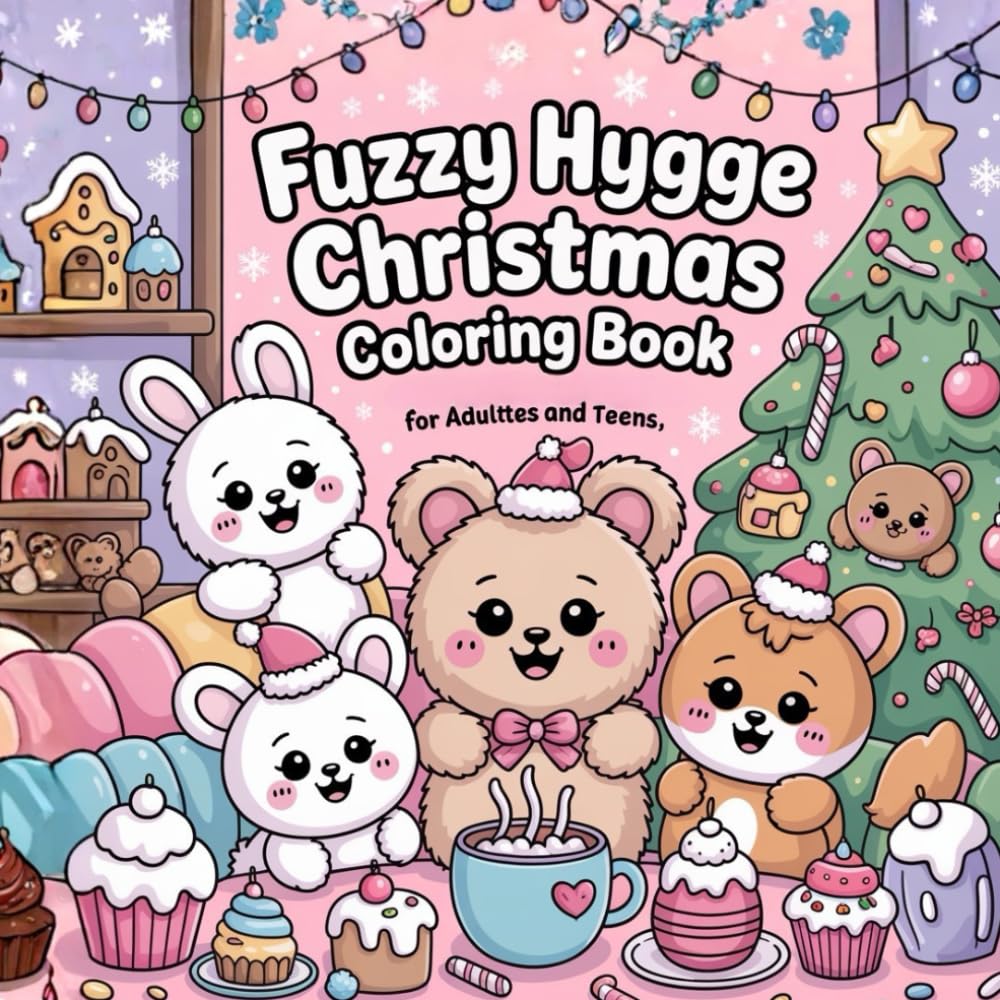 „Fuzzy Hygge Christmas Coloring Book”: Super Cute & Cozy Christmas Coloring Pages for Adults and Teens