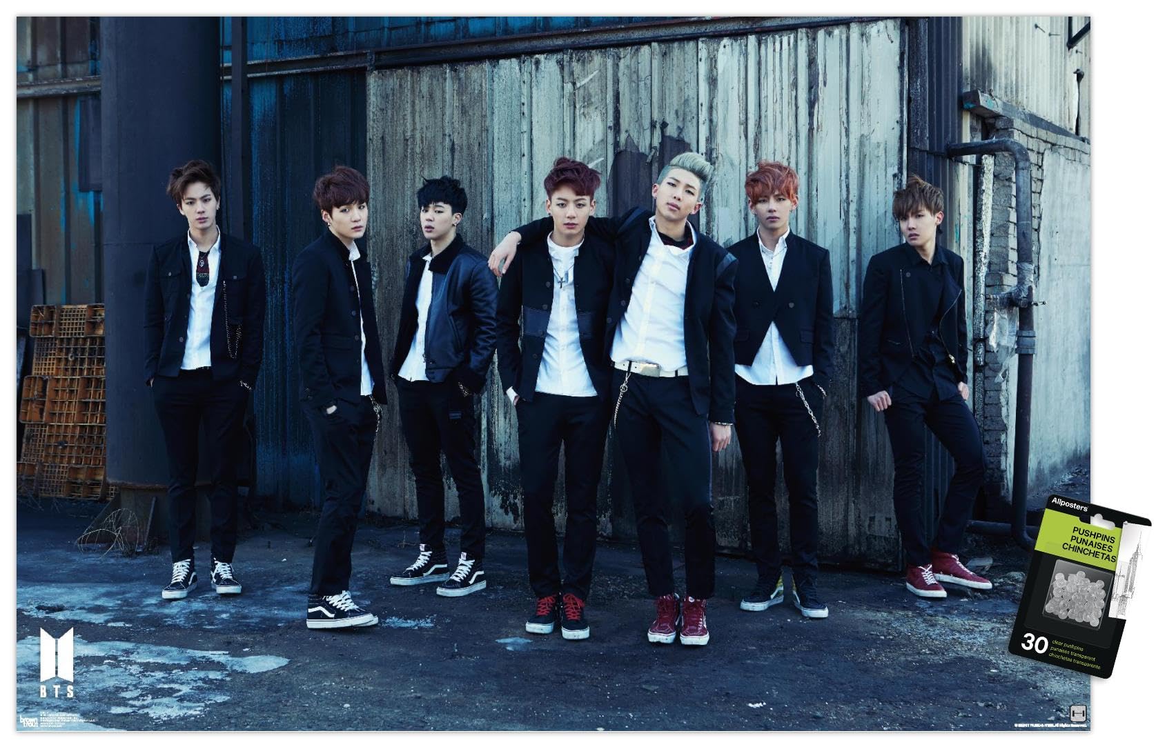 BTS - SKOOL LUV AFFAIR Wall Poster with Push Pins, 34L" x 22.4W", Poster & Push Pin Bundle Poster & Push Pin Bundle 34"L x 22.4"W