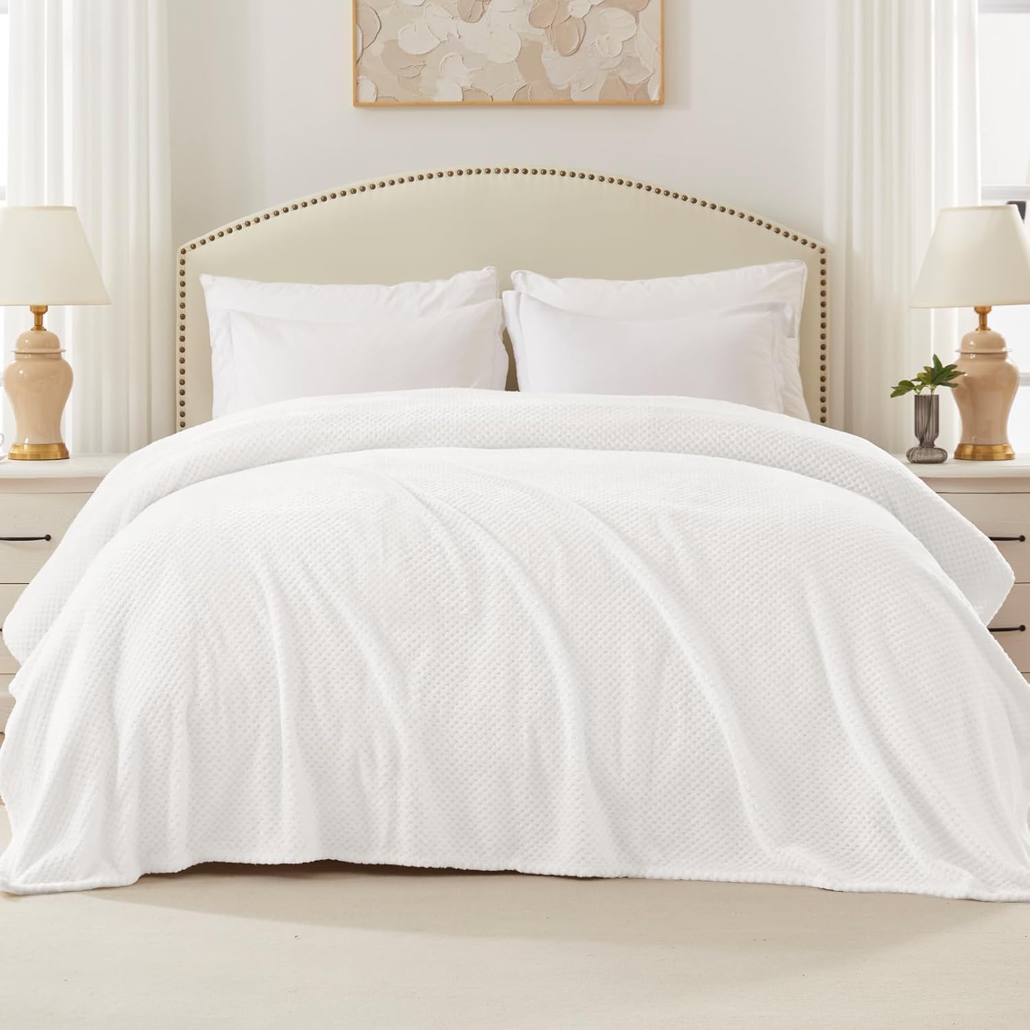 Exclusivo Mezcla Fleece Bed Blanket Queen Size, Super Soft and Warm Blankets for Couch, Sofa and Bed Waffle Textured, Cozy, Fuzzy and Lightweight (Pure White, 90x90 Inches) - Image 5