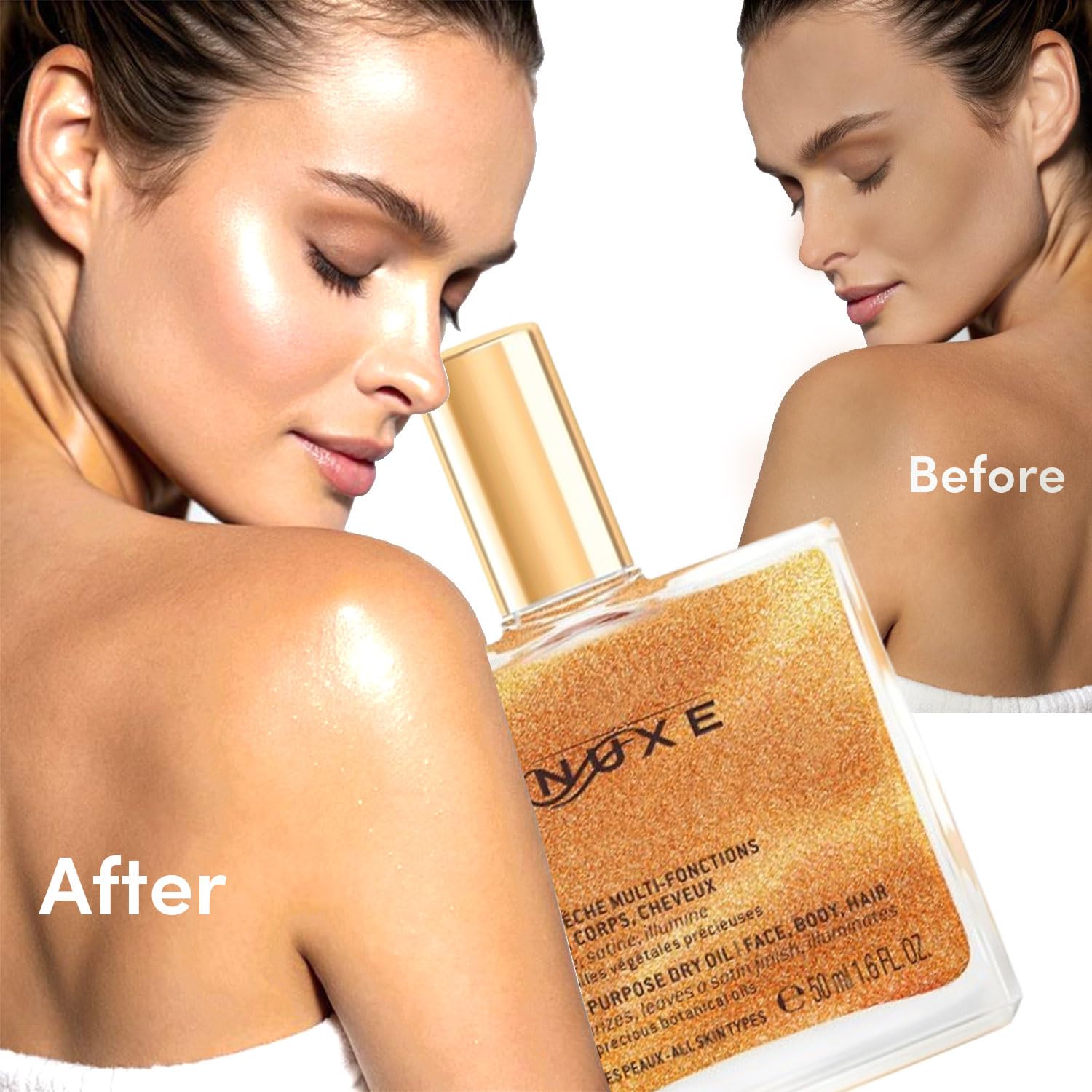 Prodigious Shimmering Dry Oil for Face Body & Hair, Golden Glow Multi-Purpose Moisturising Oil with Cosmetic Spatula - Image 4