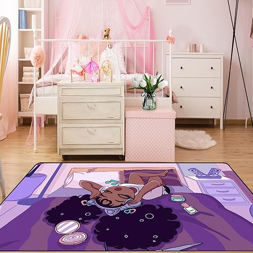 Miniatura 3 de kodhyvj Alfombra mágica negra para niñas y niños, adolescentes, mujeres, princesa, decoración de dormitorio, afro, bonita chica negra, amor, música,