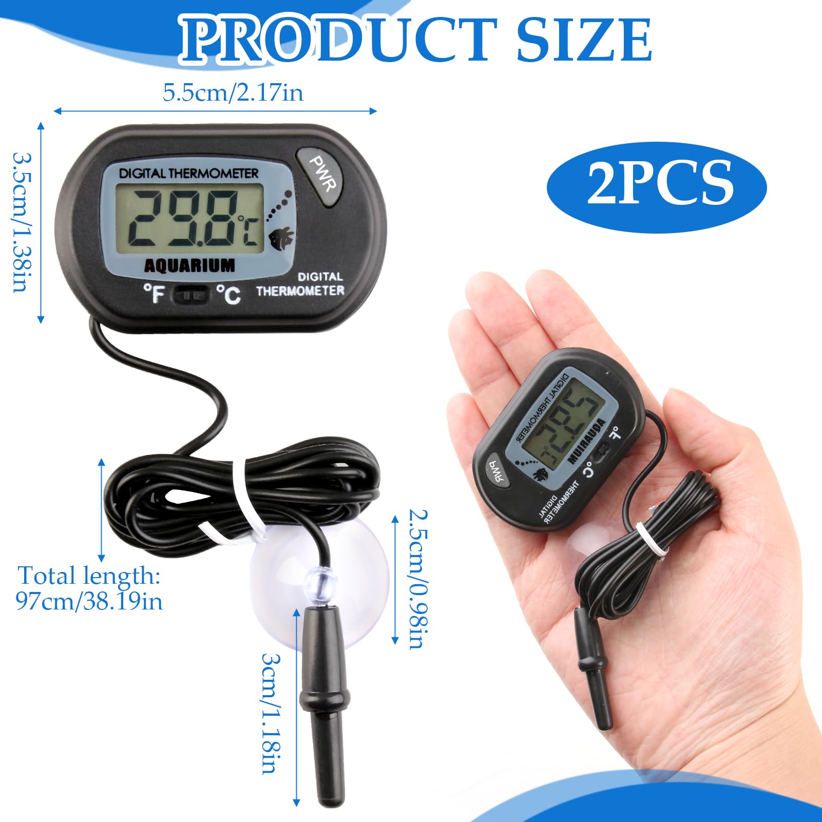 Termometro Digitale Acquario Con Sonda E Ventose - Per Acquari, Terrari Rettili, Incubatrici, Range -50°C To +70°C - Foto 3