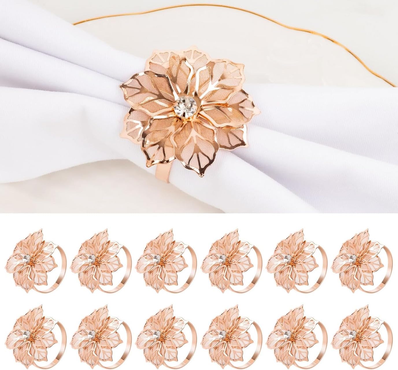Lot de 6 ronds de serviette faits main en forme de fleur de pivoine rose - Décorations de table pour l'été, mariage, déjeuner, pique-nique, banquet, anniversaire, Noël, Saint-Valentin, Thanksgiving