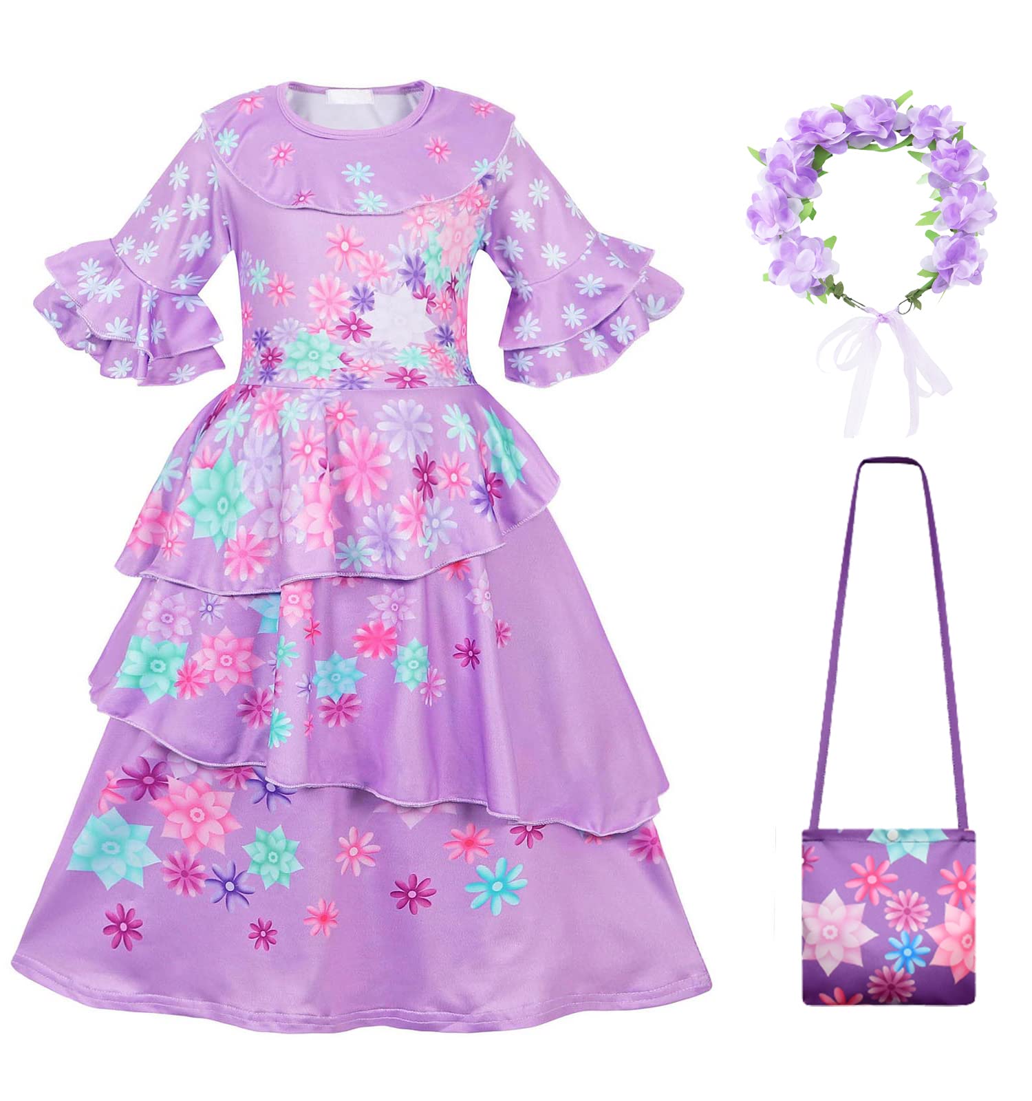 Cotrio Mirabel Dress Isabella Costume for Girls Madrigal Family Role Play Clothes Halloween Cosplay Birthday Party Outfits