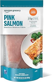 Amazon Fresh Brand, Wild Caught Pink Salmon Skinless Fillet Portions, Frozen, Sustainably Sourced, P