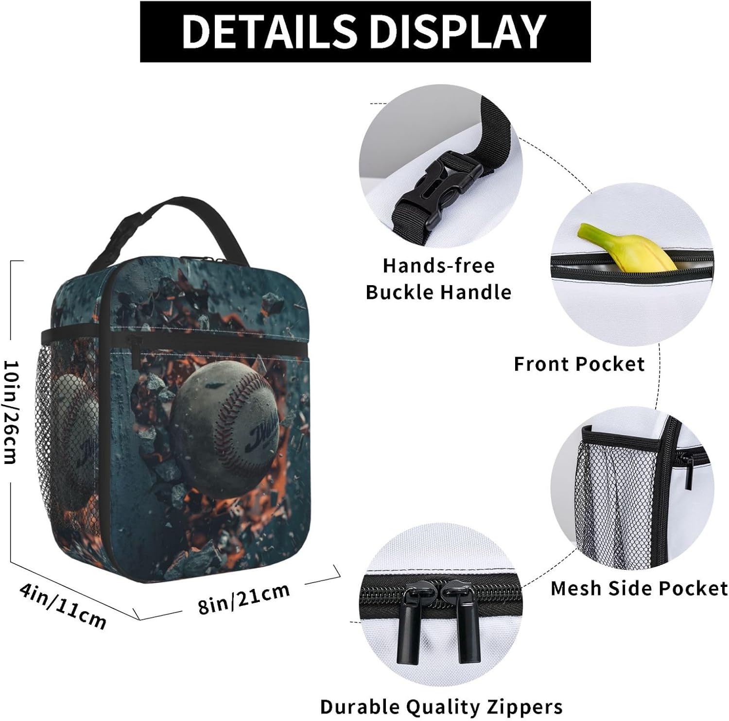 Lunch Box for Women Men, Baseball Insulated Lunch Box Reusable Portable Lunch Bag Cooler Tote Waterproof Lunch Container for Office Picnic Work Travel Hiking - Image 6