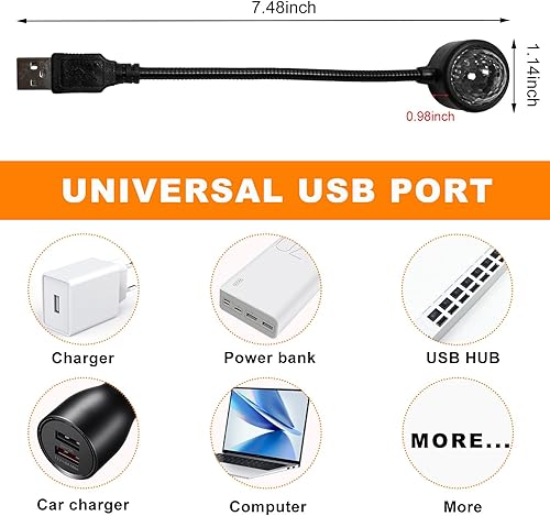 Miniatura 2 de Proyector de luz nocturna USB estrella, lámpara de atmósfera portátil activada por sonido para techo de automóvil, luz decorativa ajustable para