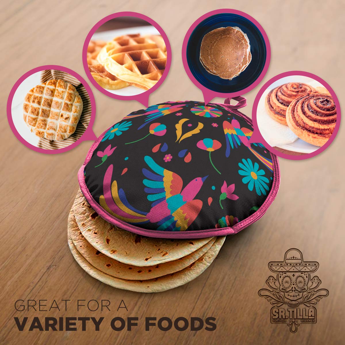 Black Bird Otomi Tortilla-Wärmer – 2 Stück Baumwollbeutel 27,9 cm und 20,3 cm – hält Tortillas warm und elegant für Taco-Dienstag