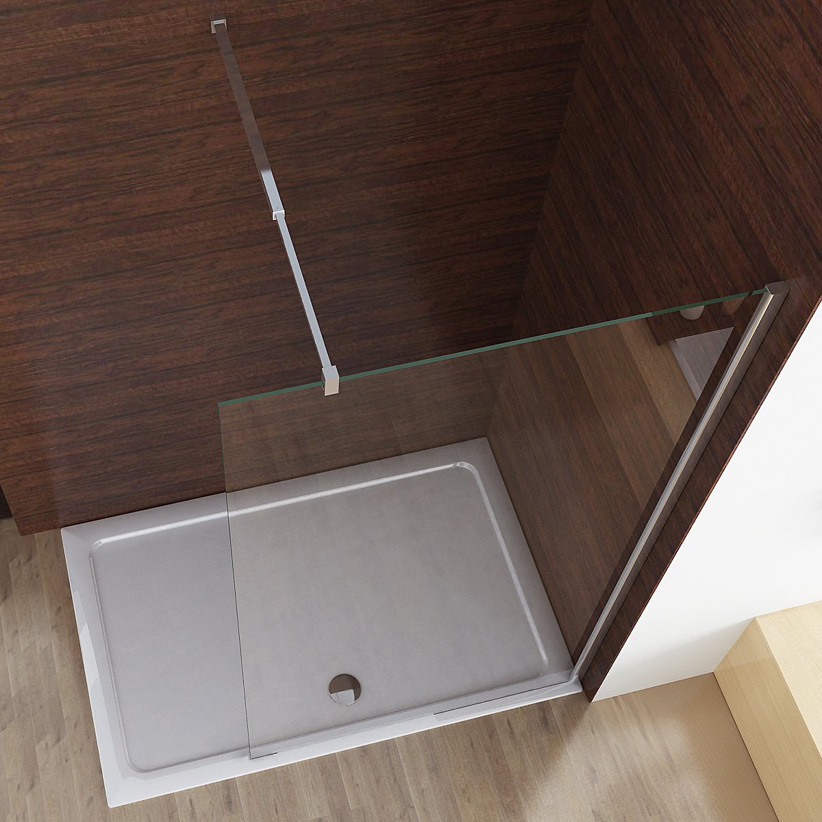 MIQU Duschwand für Dusche 120 x 200 cm Duschscheibe, 10 mm Dickes ESG NANO Klares Glas Duschwand mit 75-125 cm Stabilisator, Walk in Duschabtrennung Duschtrennwand für Bad, WC, Badezimmer
