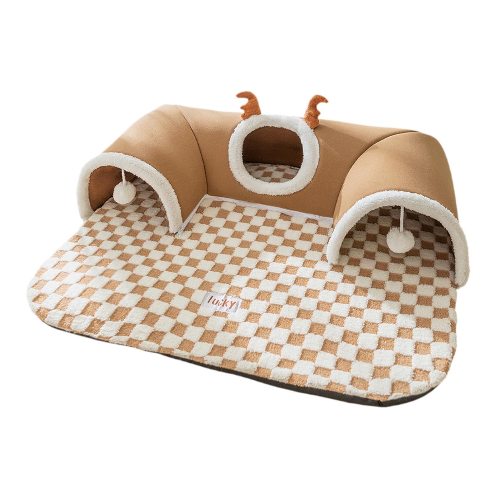 Tunnel en Forme de U pour Chats, Cachette et Centre de Jeu Interactif pour Petits Animaux, Chatons et Lapins, Marron S