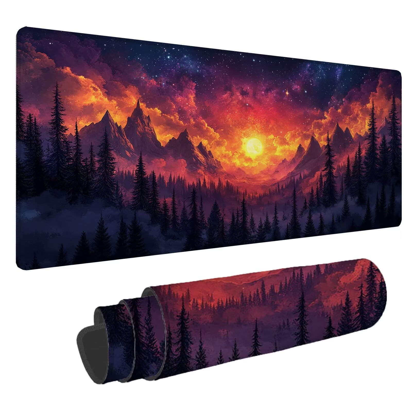 Leśna podkładka pod mysz XXL Starry Sky 1600 x 800 x 4 mm Podkładka pod mysz do gier, duża wodoodporna antypoślizgowa podkładka na biurko, podkładka pod mysz szyte krawędzie dla graczy, komputer