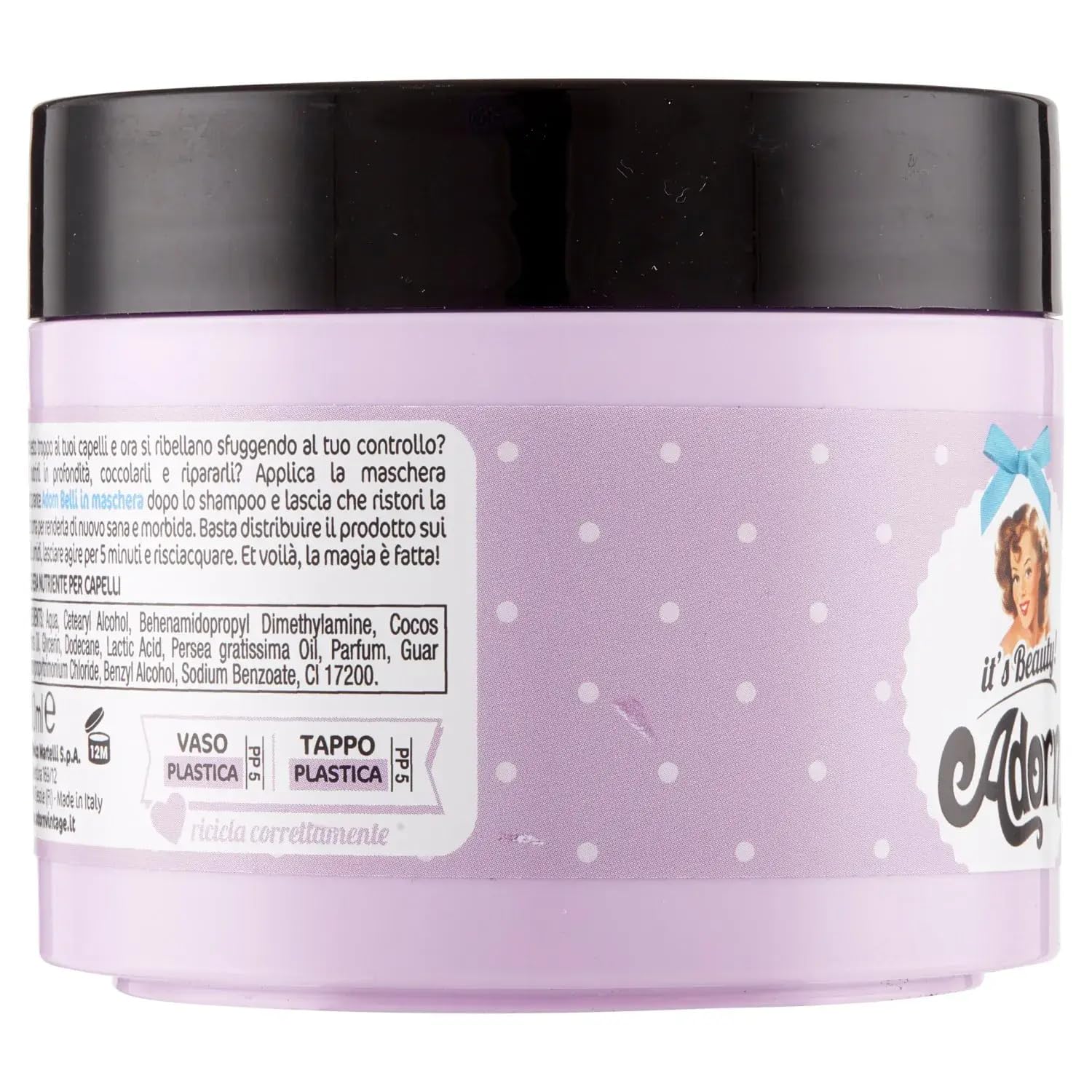 Adorn Maschera Ristrutturante e Riparatrice - Mascarilla capilar - Efecto reestructurador y reparador 300 ml + llavero Beni Culinari gratuito - 12 unidades