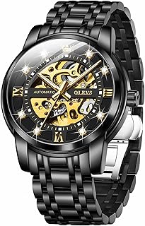 OLEVS Mens Automatic Watch Skeleton Diamond Luxury Mechanical Self Winding Dress Wrist Watch Waterproof Luminous