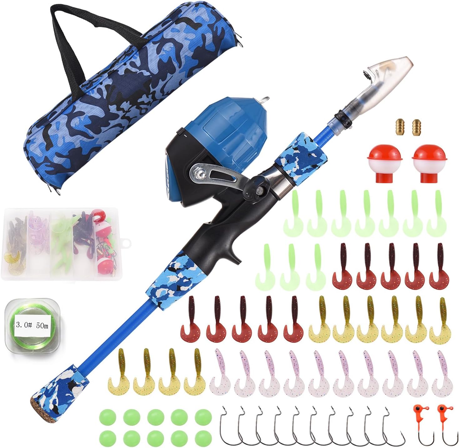 ACAGALA Kids Fishing Pole Set Telescopic Fishing Rod and Reel Combo Kit with Fishing Lures Fishing Lines Fishing Hooks for Boys Girls Youth Children
