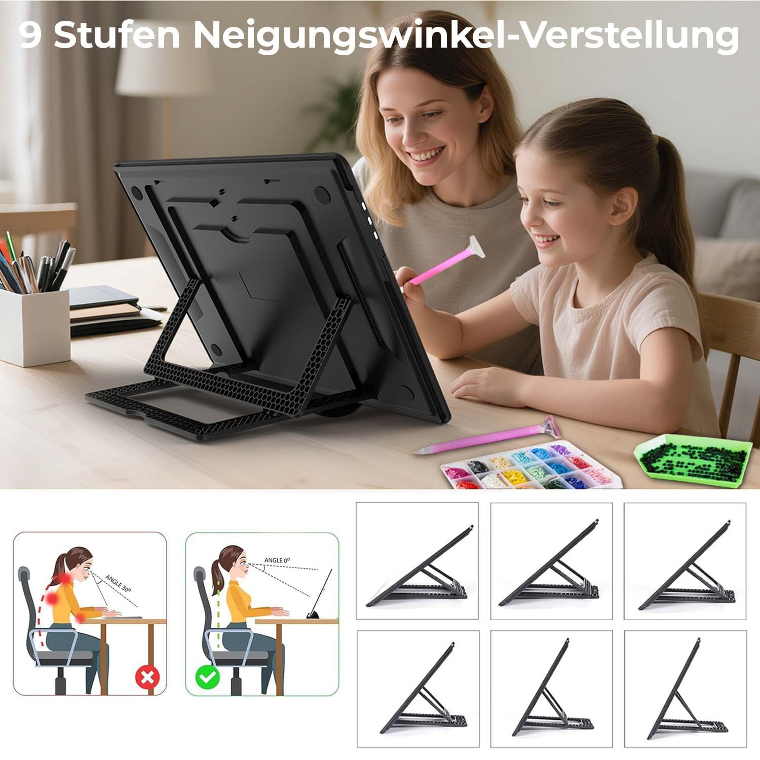 Zocelight wiederaufladbares A4 Leuchttisch mit integriertem Ständer & Tasche, Superheller magnetischer light box mit physischen Tasten,Lichtkasten für diamond painting, Leuchtplatte für Skizzieren