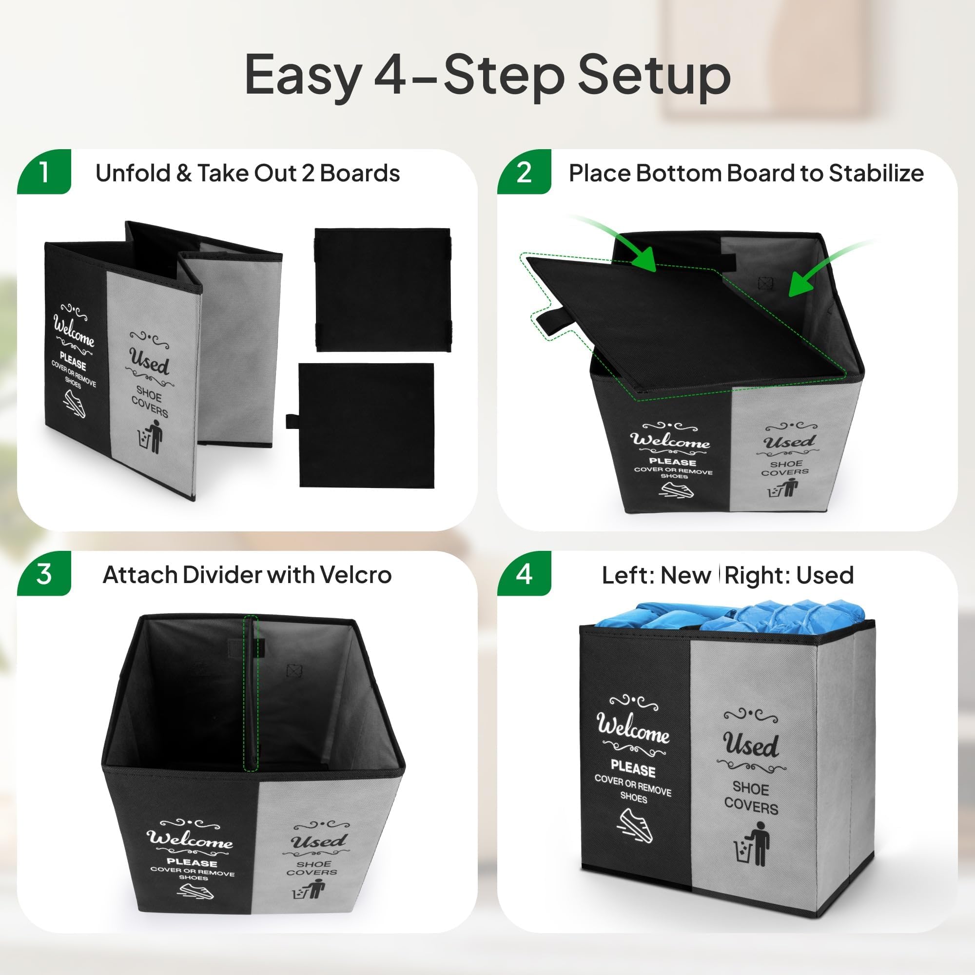 Caja grande de 2 compartimentos para zapatos, color negro y gris, suministros para agentes inmobiliarios, caja dispensadora de cubierta de zapatos desechable para casa abierta, contenedor de 5