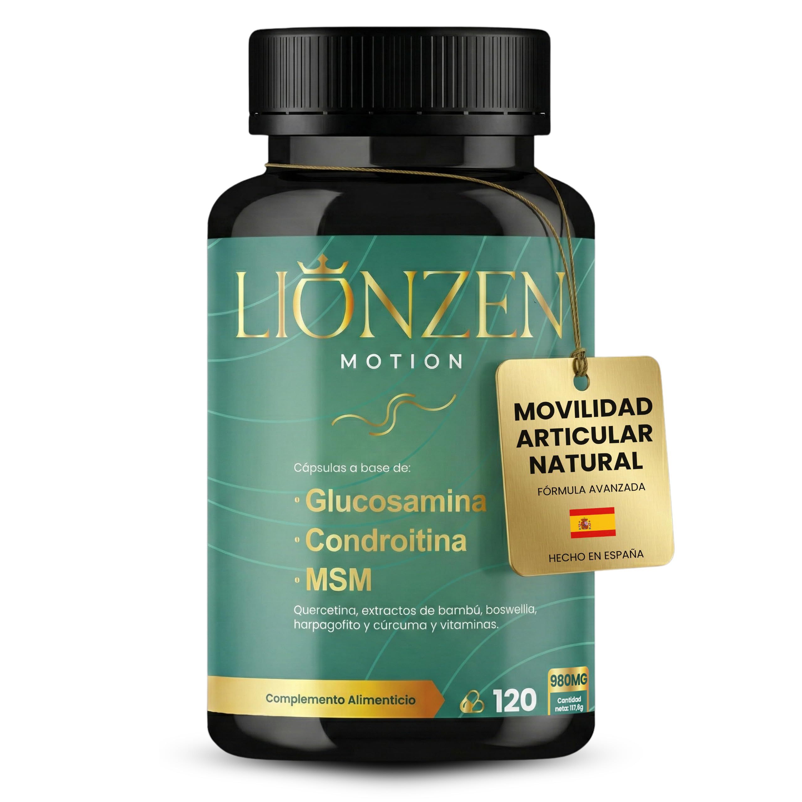 Glucosamina Condroitina y MSM +16 ingredientes articulaciones y huesos | Colágeno, Ácido Hialurónico, Cúrcuma y Vitaminas | Condroprotector Natural Cartílago y Dolor Articular | LIONZEN MOTION