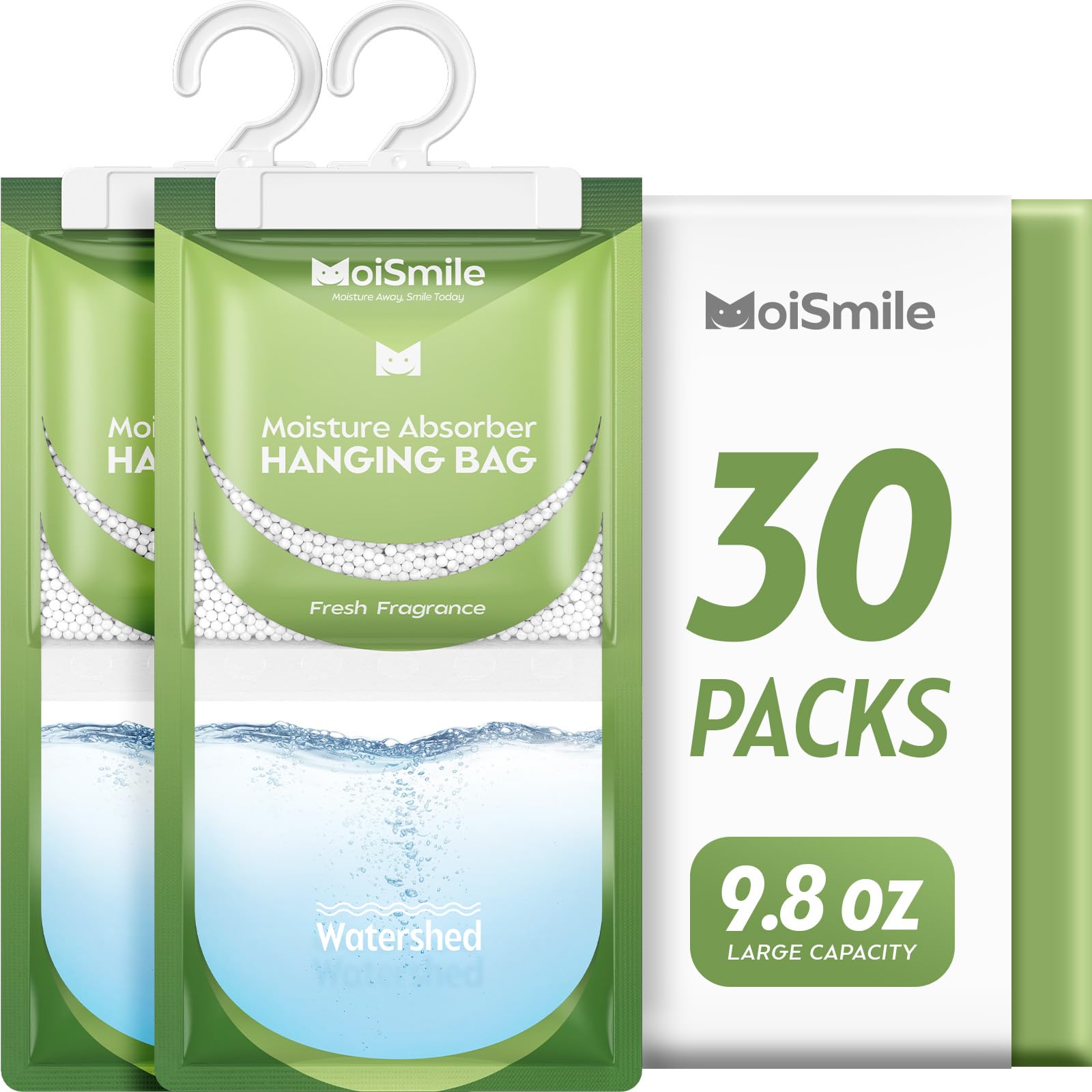 Moisture Absorbers 30 Pack Fresh Fragrance, Hanging Closet Dehumidifier Bags, Humidity Absorber, Compact Eliminates Odors Humidity Packs for Car, Bathroom, Bedroom, Basement, 9.8OZ