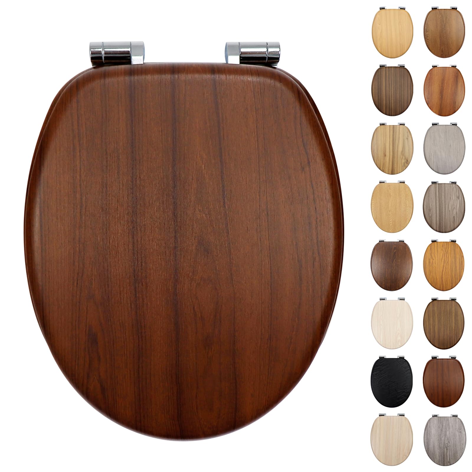 Fanmitrk Jhe171-1A-01A Standard Wooden Toilet Seat Soft Close, Mdf Adjustable Hinges With Bottom Fixture,Easy To Clean And Install For Bathroom(Jhe171-1A-01A)
