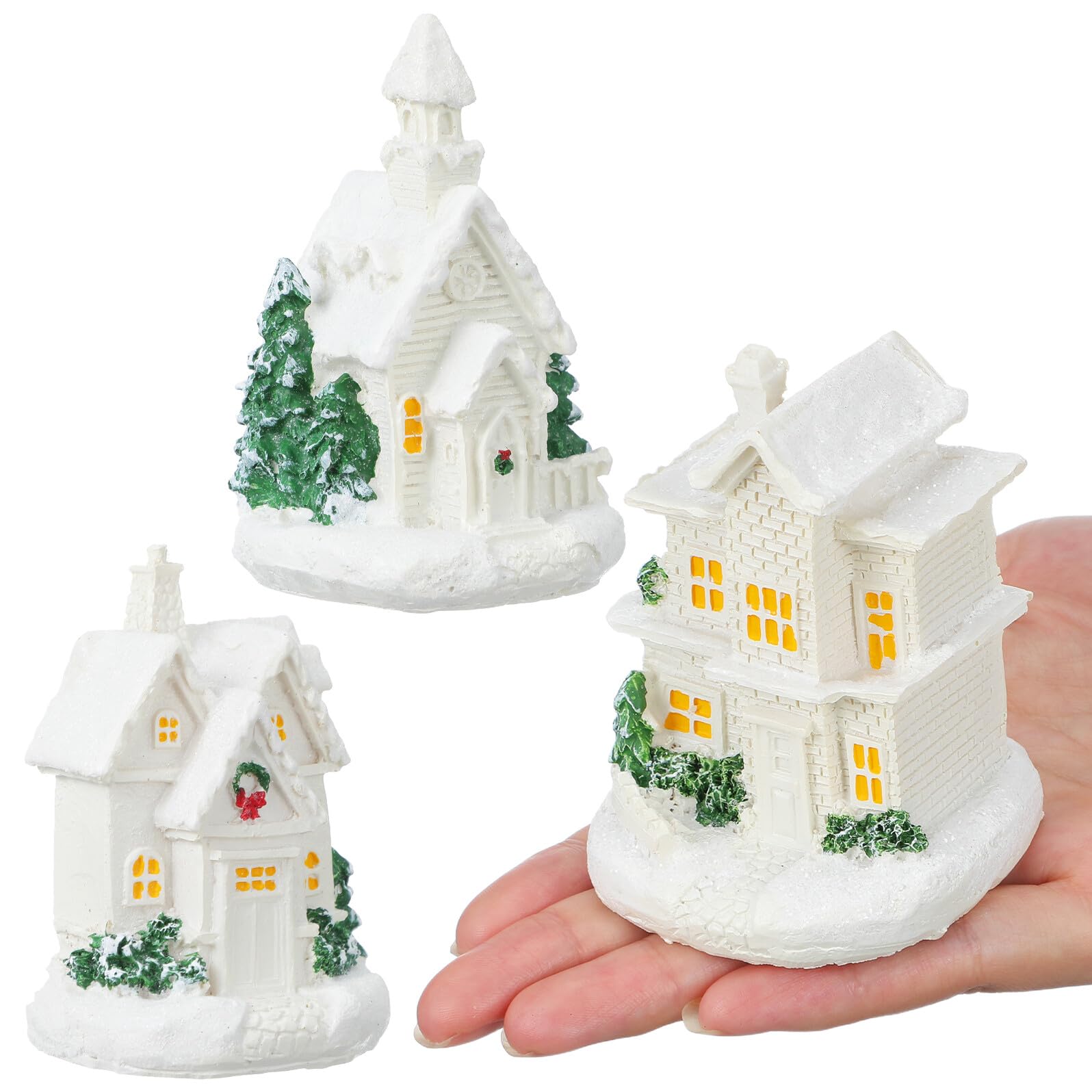 3 Piezas Conjunto Casas Navideñas de Resina con Luz LED Miniaturas para Decoración de Pueblo Navidad Adornos Luminosos para Hogar Oficina y Regalos Festivos
