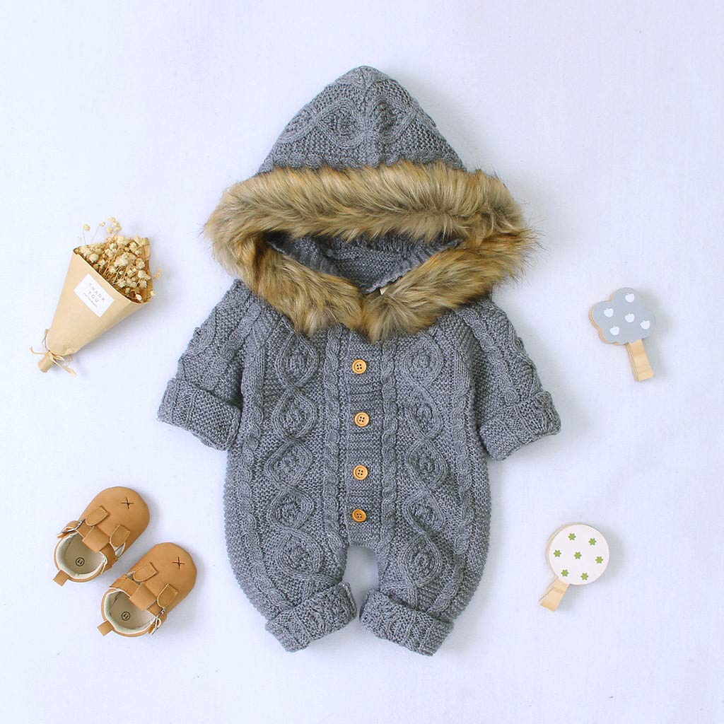 OBiQuzz Borsa sportiva da ragazza Collar Knit Baby Faux Warm Sweater Hooded Girl Jumpsuit Boys Coat&Jacket Jack E Bambini