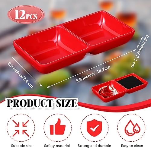 Miniatura 10 de Gejoy 12 platos de salsa dobles de melamina, cuencos de soja, dos compartimentos, bandejas de fiesta, platos de fondue divididos para restaurante,