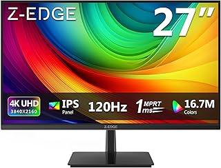 Z-Edge Monitor Gaming 27 Polegadas 4K, UHD (3840x2160), 120 Hz - IPS, 1 ms MPRT, 250 CD/m², HDR10, FreeSync, 2X DP + 2X HDMI, Compatível VESA, Preto