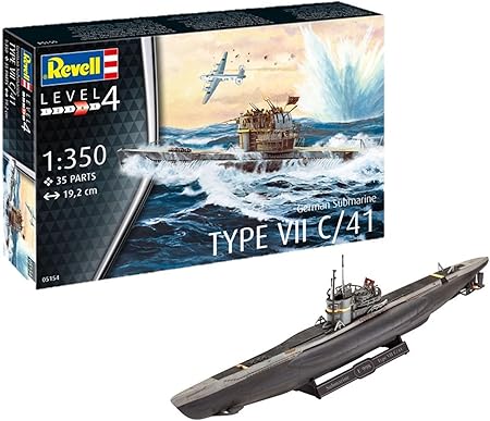 Revell RV05154 05154 5154 German Submarine Type VII C/41 1: 350 Plastic Model Kit, Various