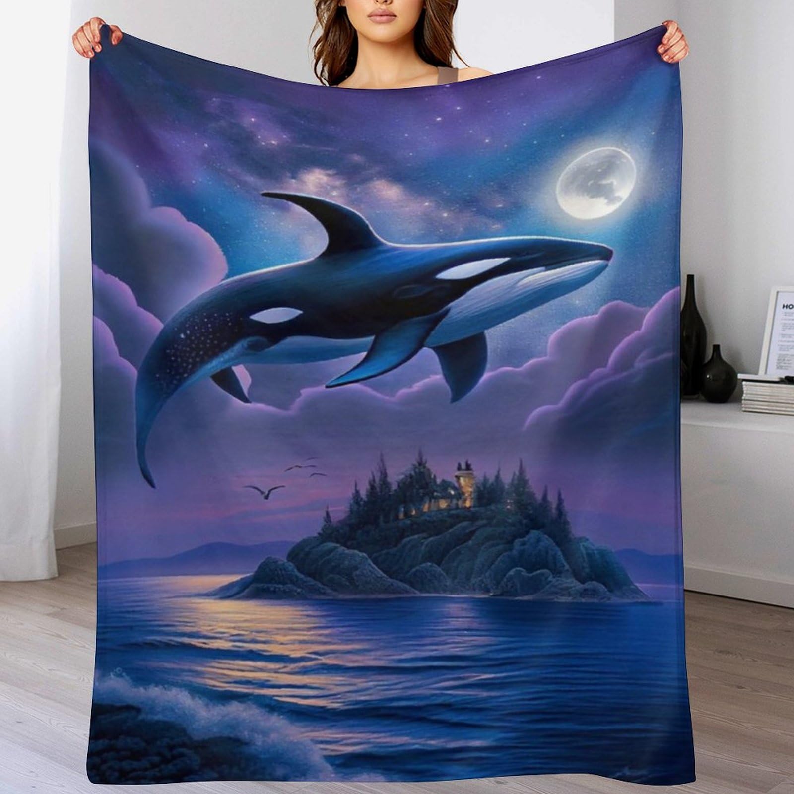 Manta de forro polar de ballena manta mullida ligera franela sofá cama 130x180