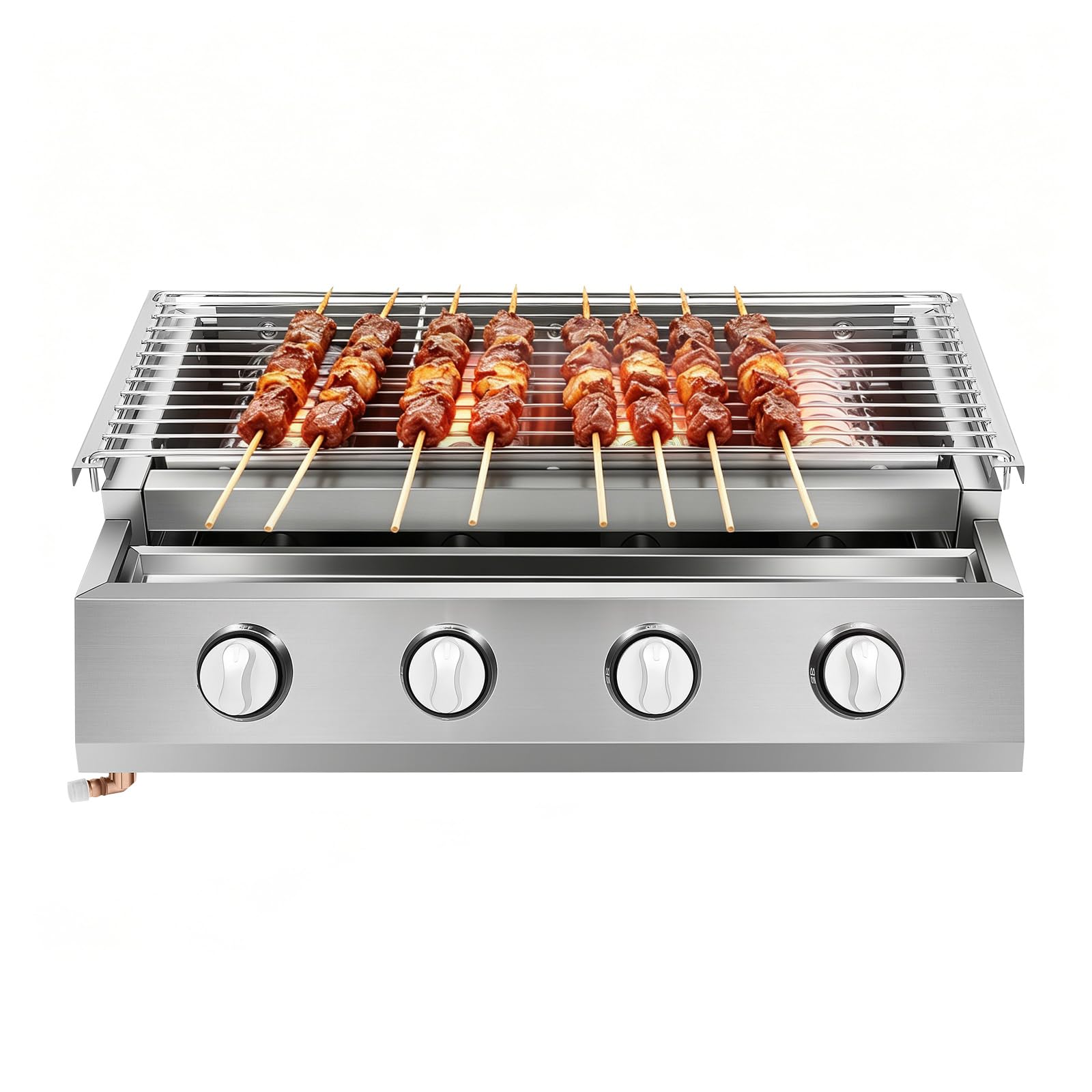 Parrilla de gas portátil de acero inoxidable, parrilla de gas profesional con parrilla, 4 quemadores de acero inoxidable, superficie de parrilla de aproximadamente 55,8 x 23,2 cm, parrilla de gas BBQ