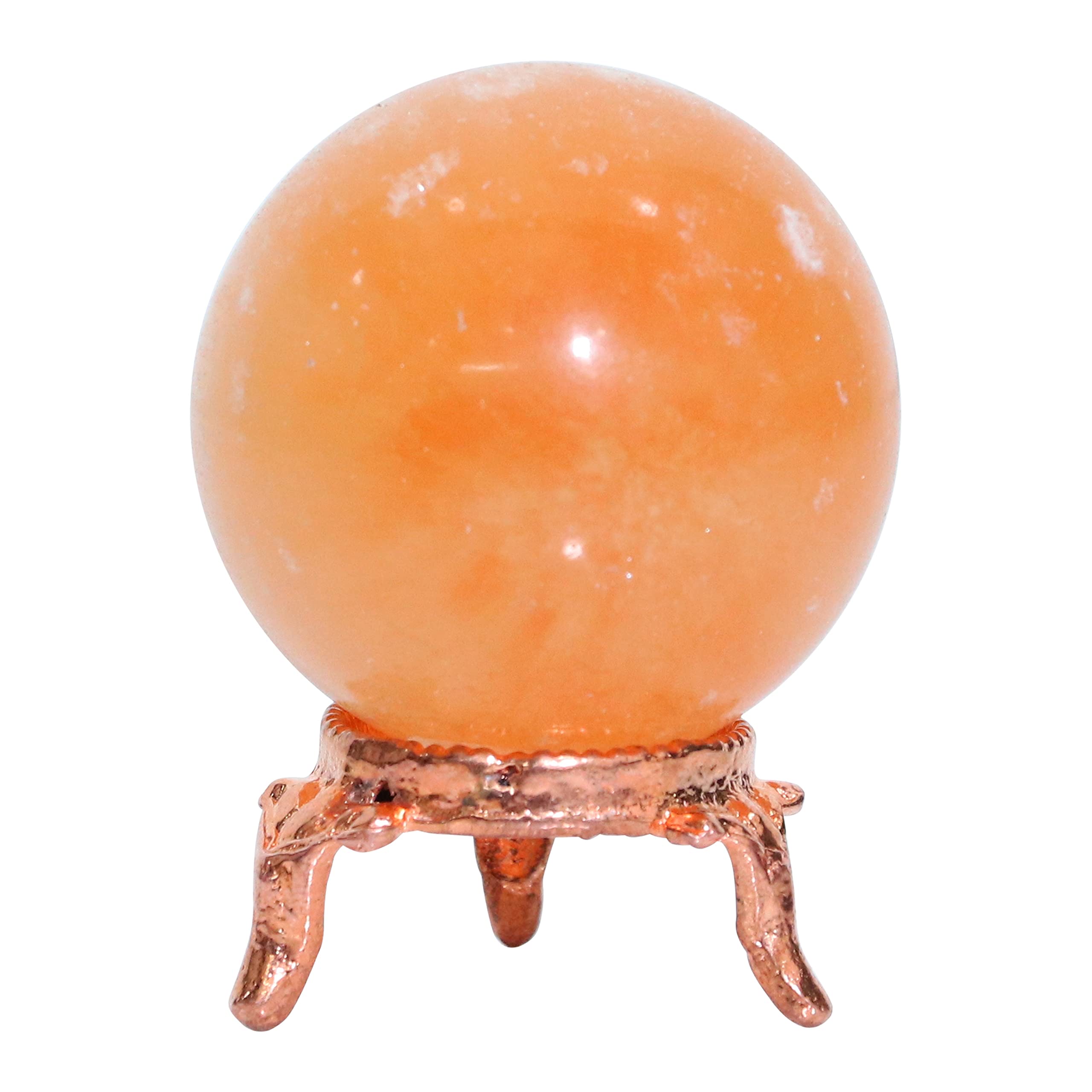 Crocon 55mm Orange Selenite Stone Sphere Ball with Metal Stand 1400+ Carats Gemstone Ball Healing Sphere Sculpture Figurine for Fengshui Divination Home Decoration Photography Crystal Sphere