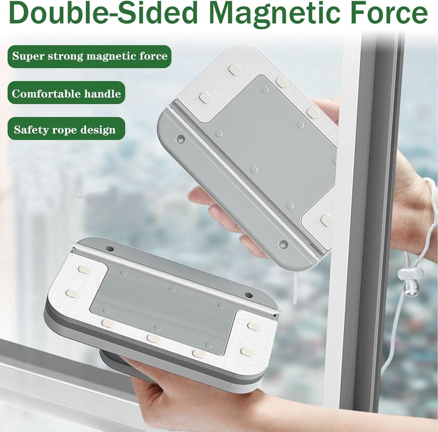 LAOGUATON Magnetic Windshield Cleaner Tool,Windshield Magnetic Car Window Cleaner, Double-Sided Window Cleaner Glass Wiper, Triangle Shape, White(Glass 3-10mm) (Rectangular+White)