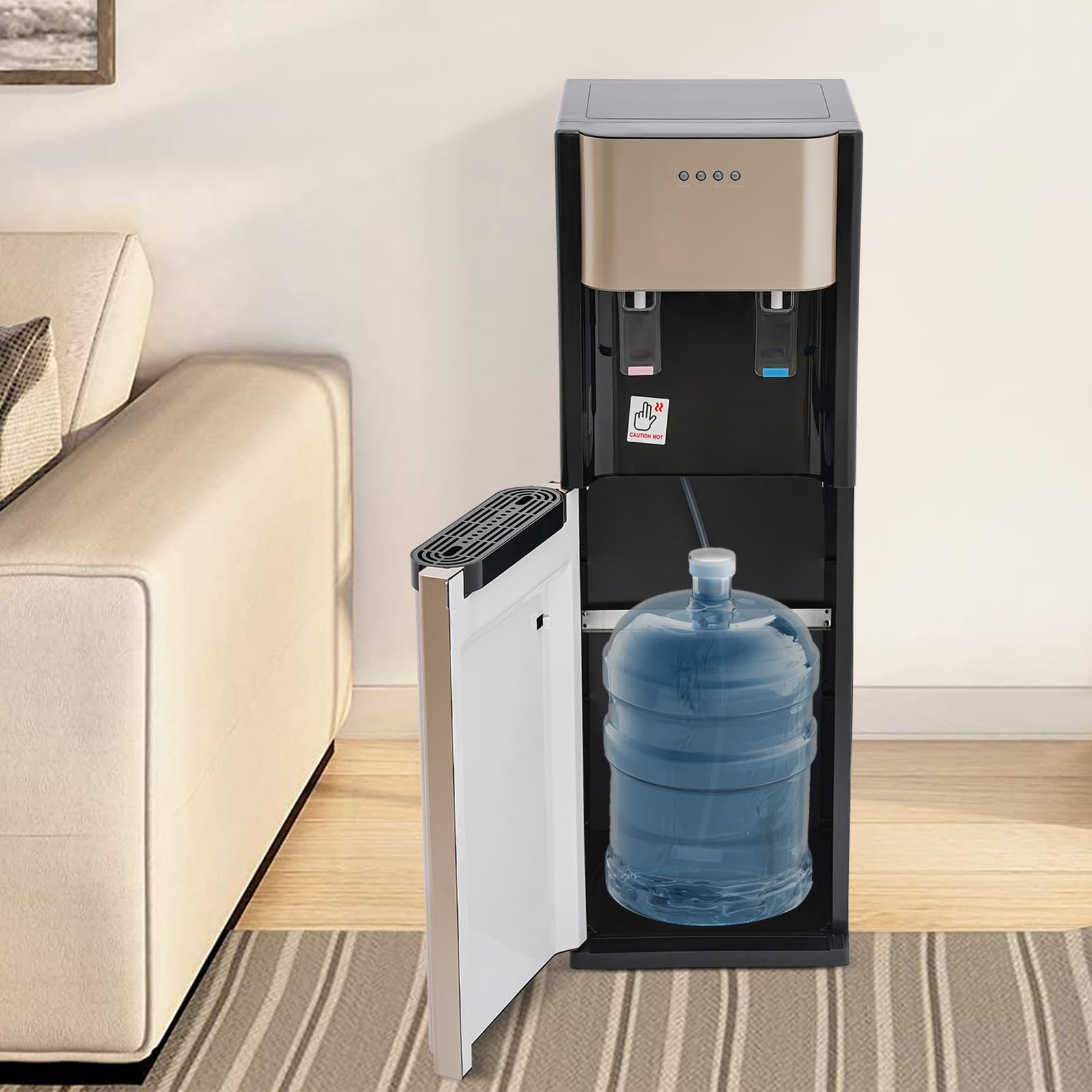 Bottom Loading Water Dispenser - 5.28 Gallon (20L) Hot & Cold Water Cooler with 3 Temperature Settings - Ideal for Home, Office, Kitchen, and Gym Use (Gold)