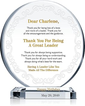 Personalized Crystal Boss Birthday Gift Plaque, Customized with boss name and date, unique Appreciation Gift to Manager, Supervisor on boss day, boss birthday, boss retirement or Christmas M - 6.5"