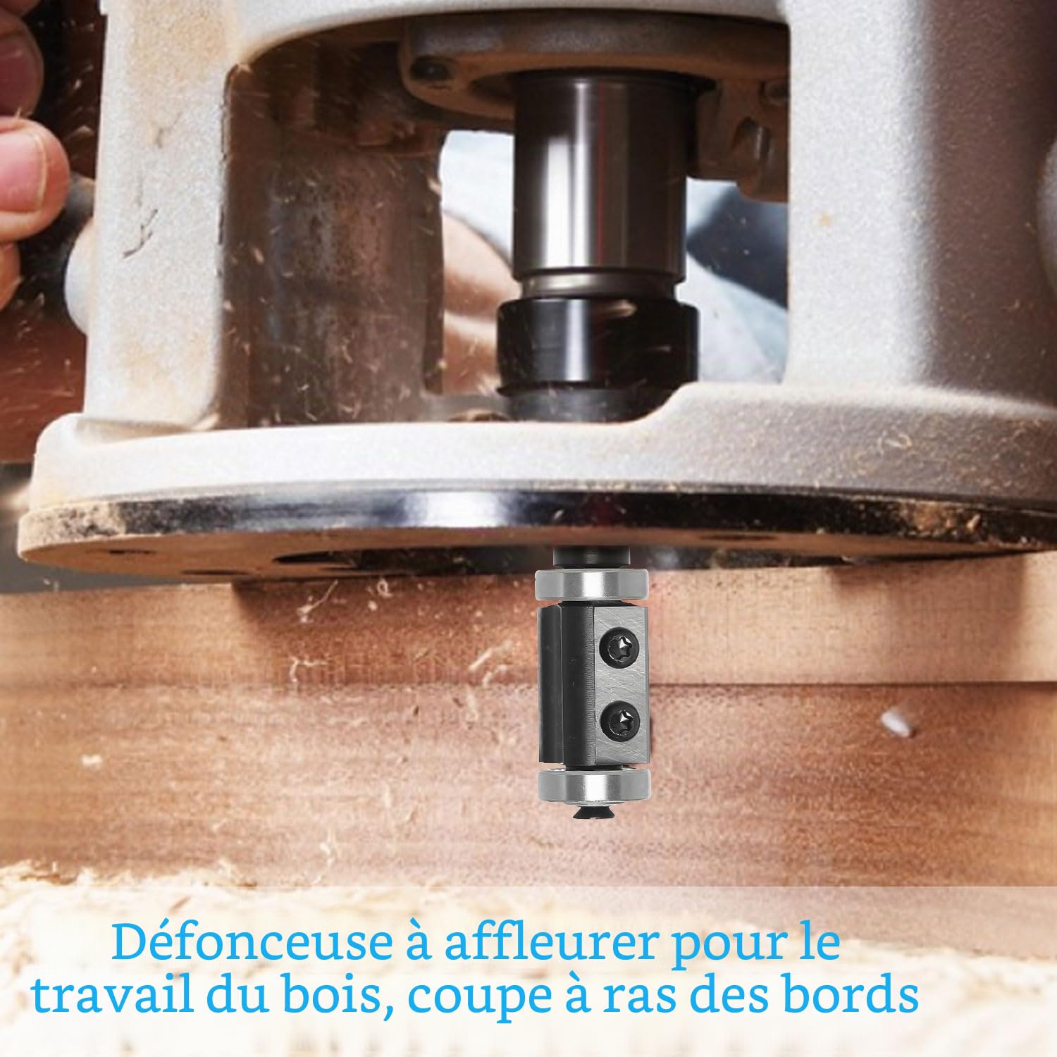 Fraise Defonceuse 8mm, Fraise Affleurante à Plaquettes Réversibles, Fraise a Copier avec Roulement à Billes, avec 2 Fraise à Lamer Remplaçables, Outil de Fraisage pour l'éboutage du Bois (1)