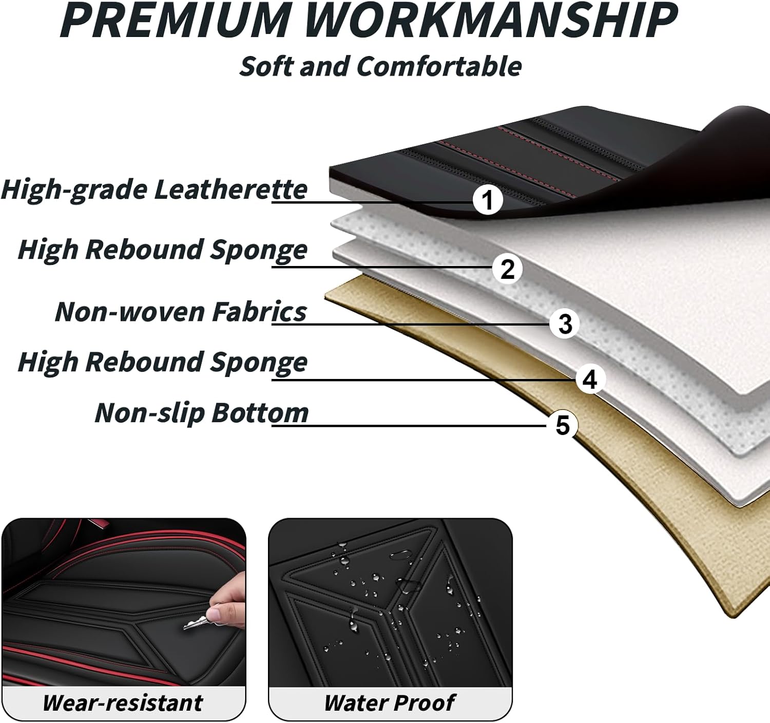 Arazi Car Seat Covers Full Set for Toyota RAV4 2006-2026, Nappa Leather Full Coverage Seat Cover Wear Resistant and Waterproof Seat Protector (5 Seats Full Set, Black)