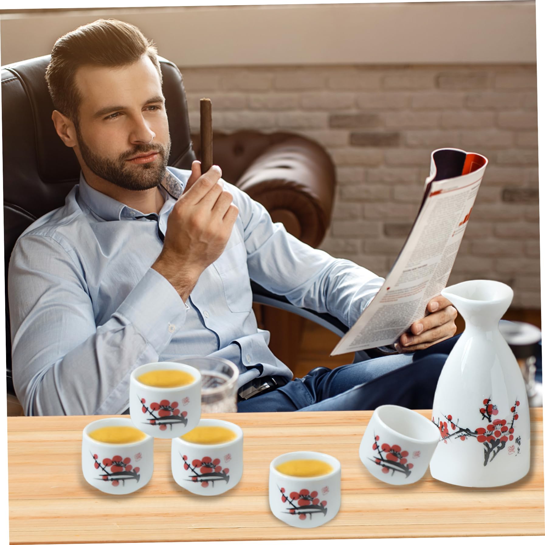 Set di sake giapponesi, set di sake ceramici resistenti al calore comprende 1 bottiglia tokkuri e 6 tazze Ochoko, Coppa Saki Flower facile da pulire per i viaggi per ufficio, stile 2