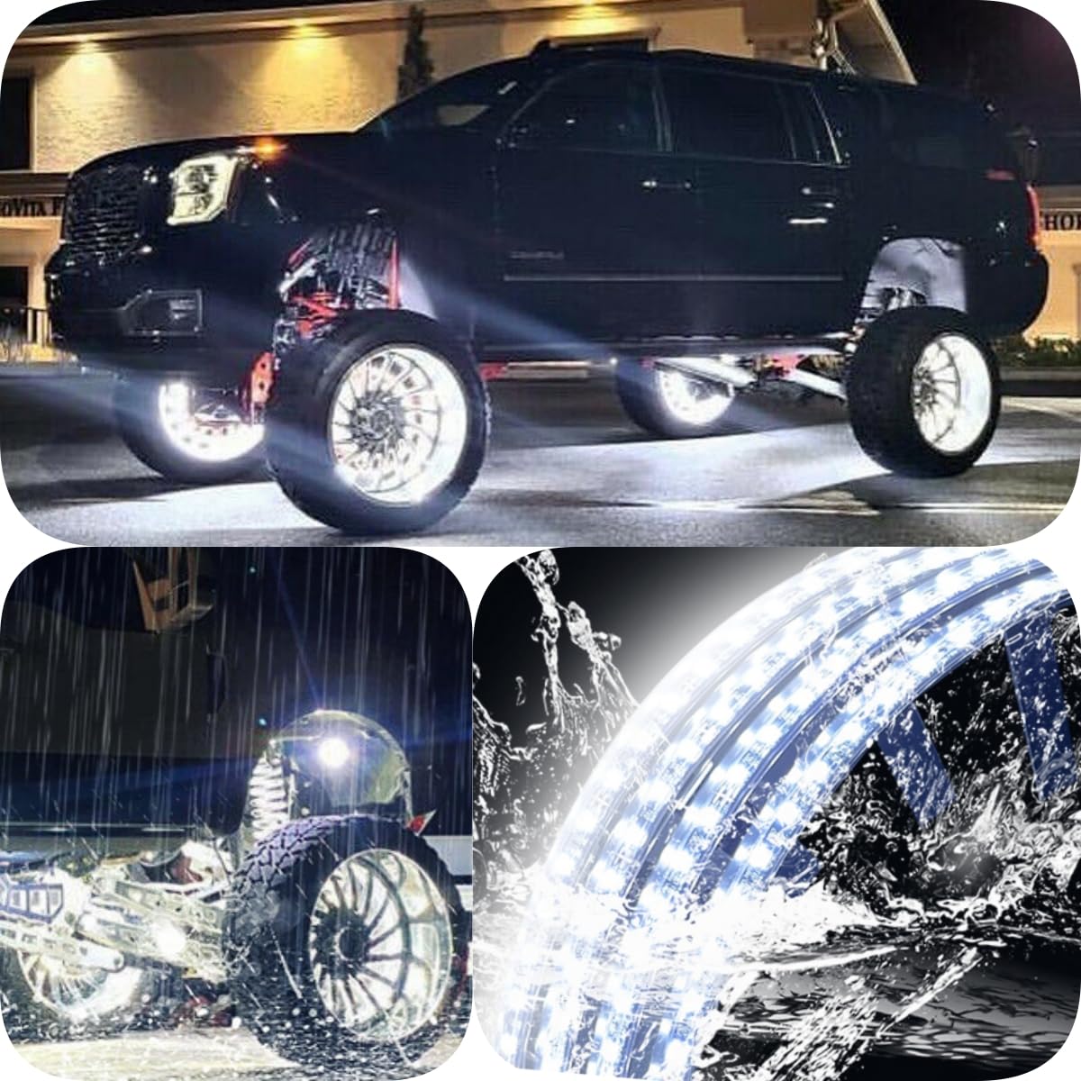 Crazy Light Flash 4PCS 17.5'' LED Pure White Wheel Lights Truck Lights LED Illuminated Wheel Rings IP68 Waterproof Wire Controller