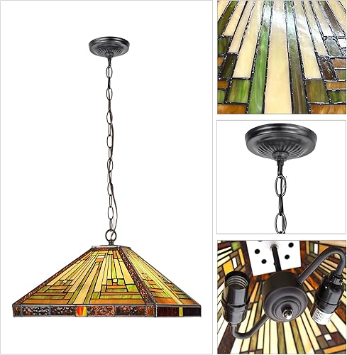 Miniatura 3 de Capulina Tiffany - Lámpara colgante de vitrales de 16 pulgadas de ancho, estilo rústico antiguo Tiffany, lámpara colgante para cocina, isla,