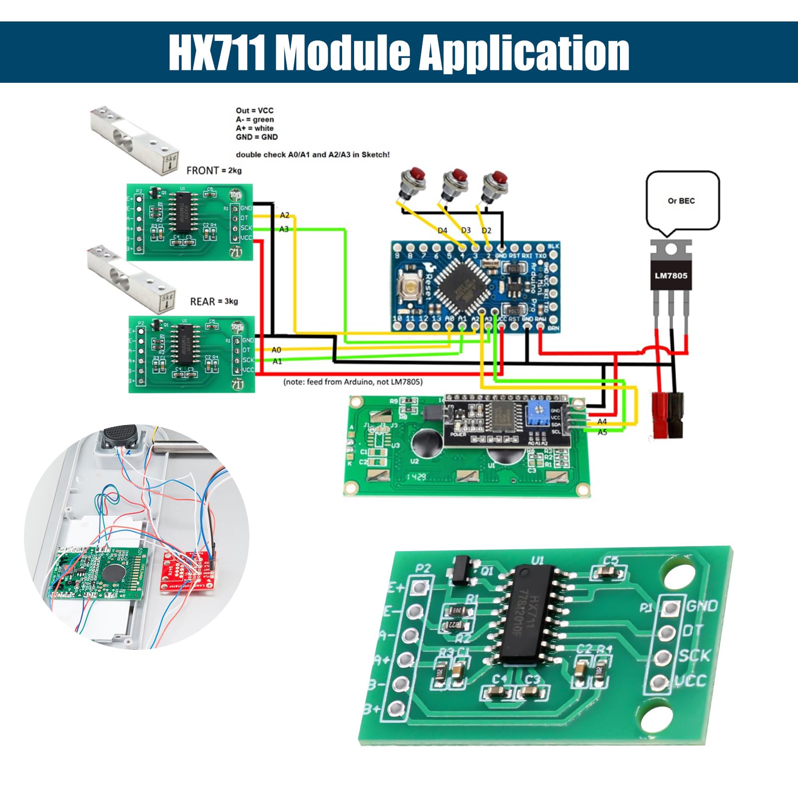 HX711 Weighing Sensor Moduli Binghe 5 Pezzi HX711 Modulo Sensore di Pesatura 24 Bit A/D Modulo sensore di pesatura ad alta precisione HX711 Compatibile con Arduino