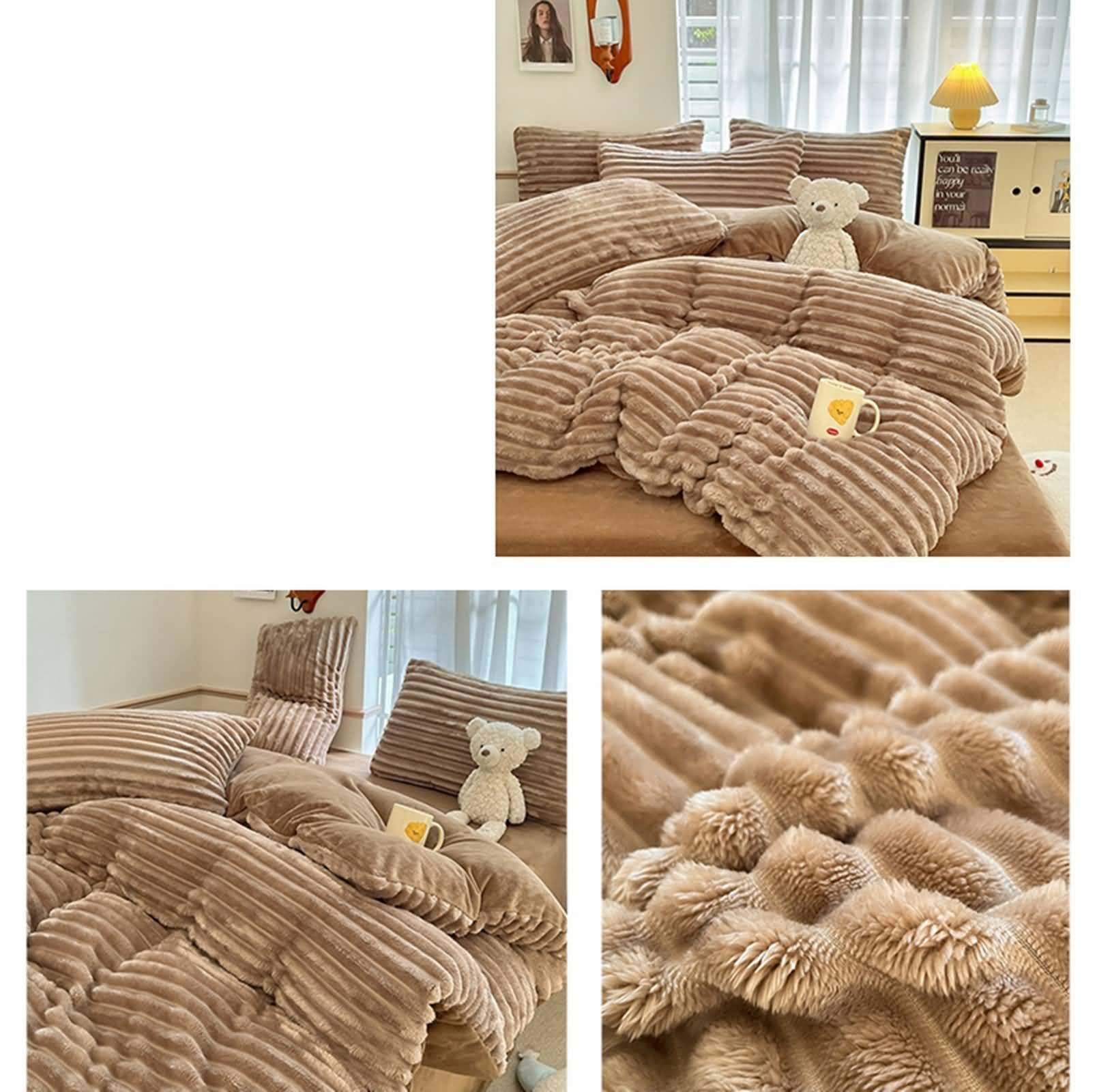 4-częściowy zestaw pościeli, poszwa na kołdrę 200 x 230 cm, prześcieradło z gumką 150 x 200 cm i 2 poszewki na poduszkę, jednokolorowa, mikrofibra, poliester, kawowy