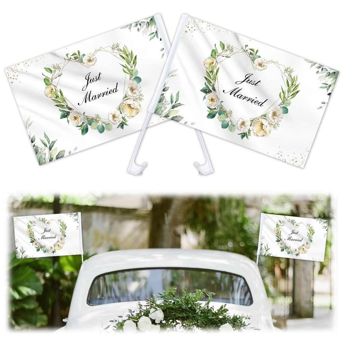 Just Married Bandiere per Auto Matrimonio Decorazione 47 x 30 cm
