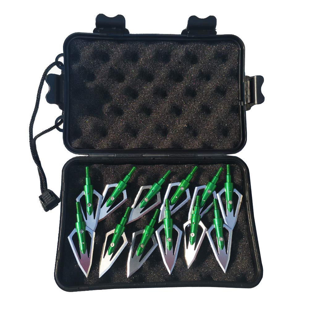 SHARROW 12pcs Pointe de Flèche 2 Lames 100Grains Têtes de Flèche à Lame avec Broadheads Box pour Flèches d'arbalète et de Carbone - 1