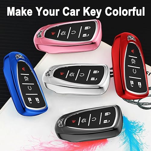 Miniatura 3 de Funda para llavero de TPU suave con llavero de cuero para Equinox Malibu Cruze Camaro Tahoe Silverado Traverse Blazer Sonic Accesorios, Azul