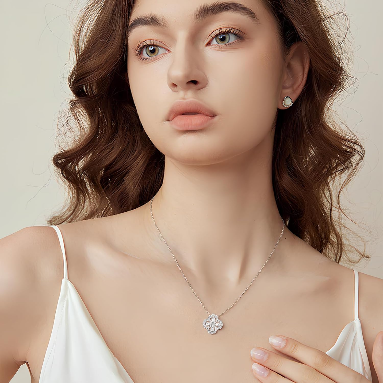 JOLINO Four Leaf Clover Moissanite Pendant Necklace,925 Sterling Silver with Platinum Plating,Lucky Four Leaf Hollow Pendant,Fashion Jewelry for Women,Surprise Your Wife, Girlfriend, Mother, or Best Friend on Christmas,Birthdays, Anniversaries, Valentine’s Day,or Graduations - Image 3