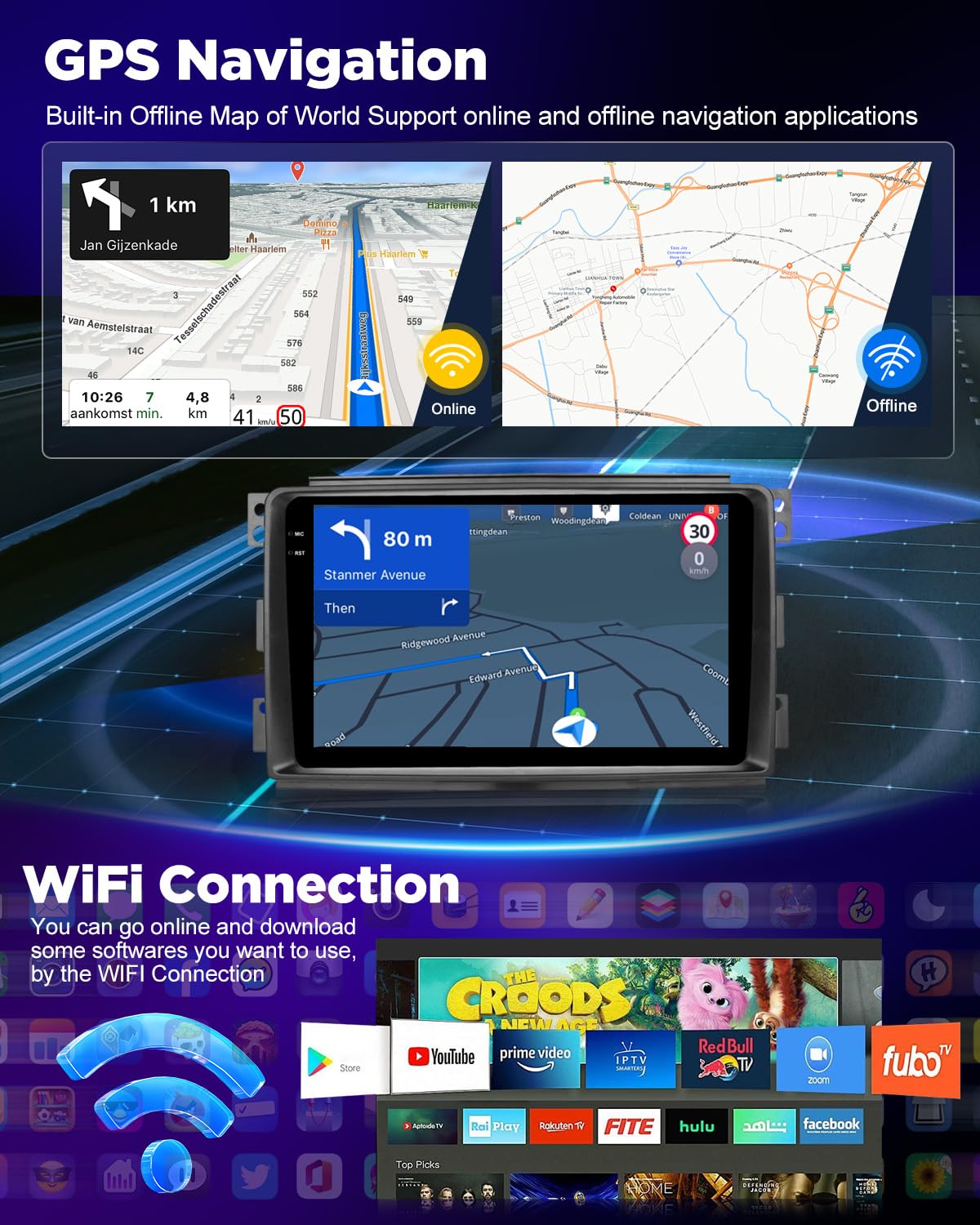 NHOPEEW 4+128G Autoradio per Benz Smart Fortwo 451 2005-2010 con Wireless Carplay e Android Auto - Schermo incell da 9 pollici Supporto WiFi GPS Comandi al volante + Telecamera di retromarcia