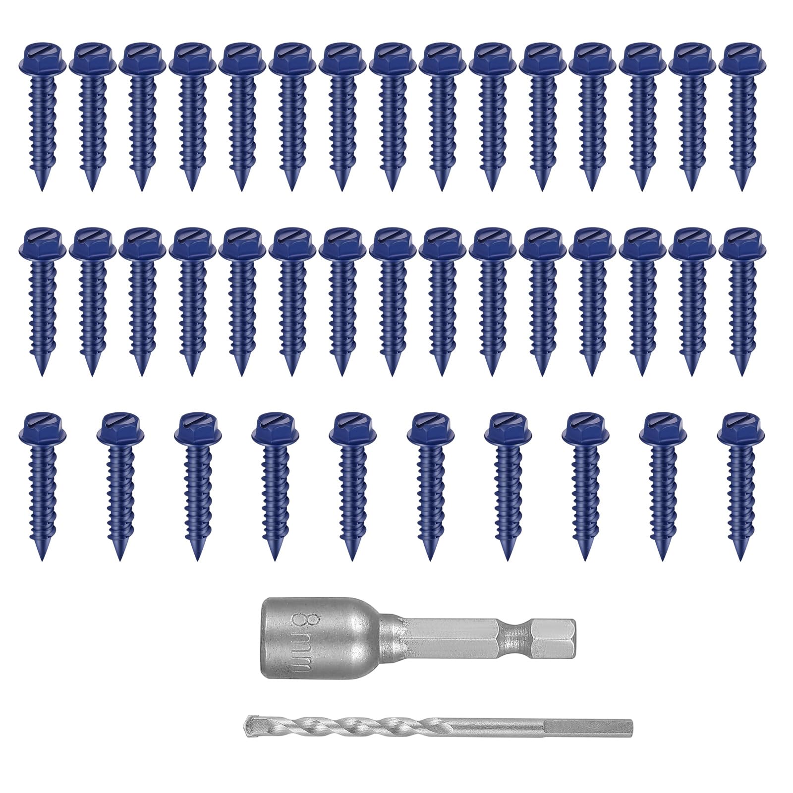 40Pcs Head Concrete Screw Anchors with Bit Driver for Masonry Brick Projects Easy Installation Hexagonal Head Concrete Screw