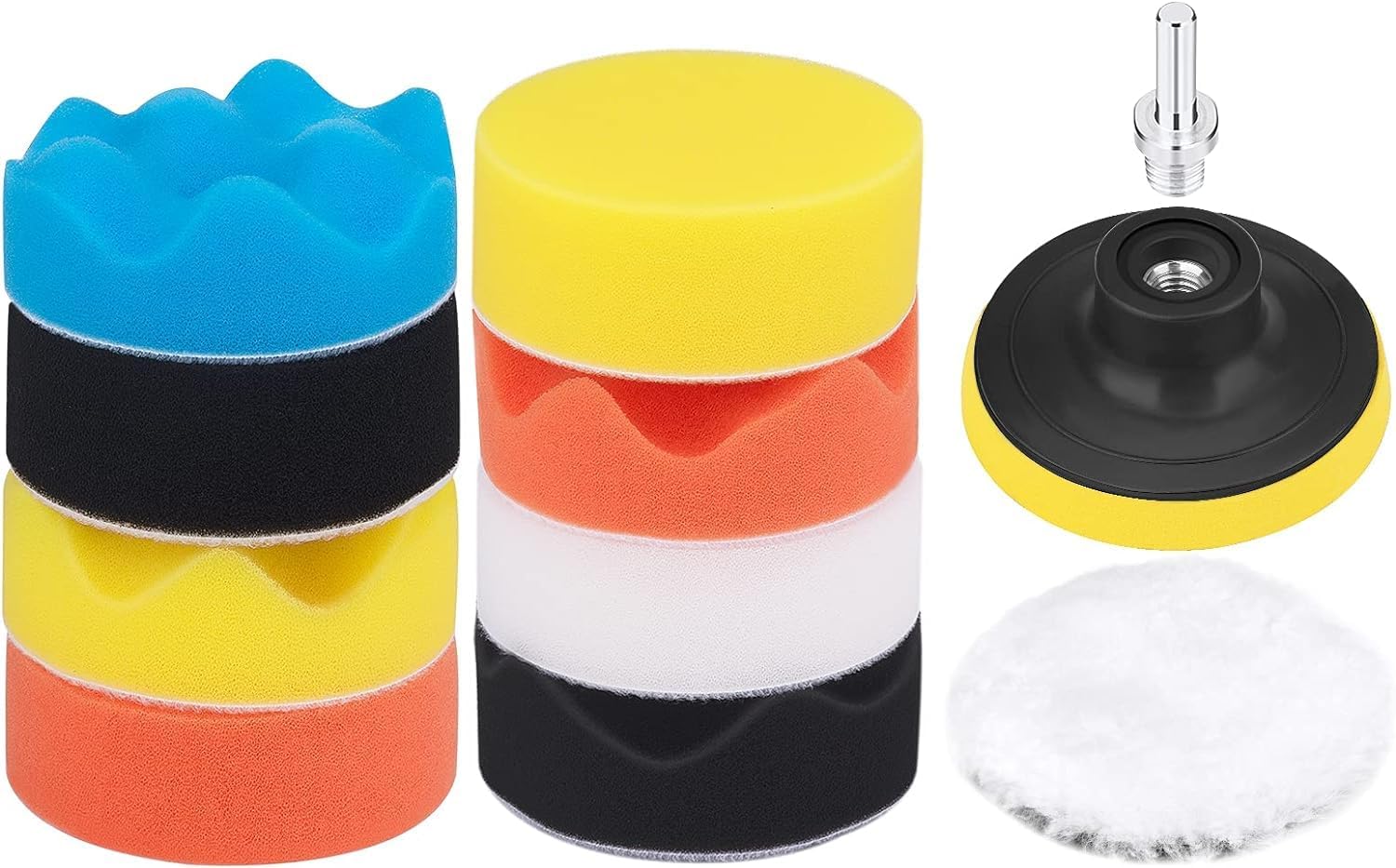 ZUMIE 3 Inch 11Pcs Car Polishing Pads Sponge and Woolen Polishing Waxing Buffing Pads Kits | Car Buffer Polisher Kit Drill Buffing Kit for Car Polishing, Waxing, Sealing Glaze, Assorted